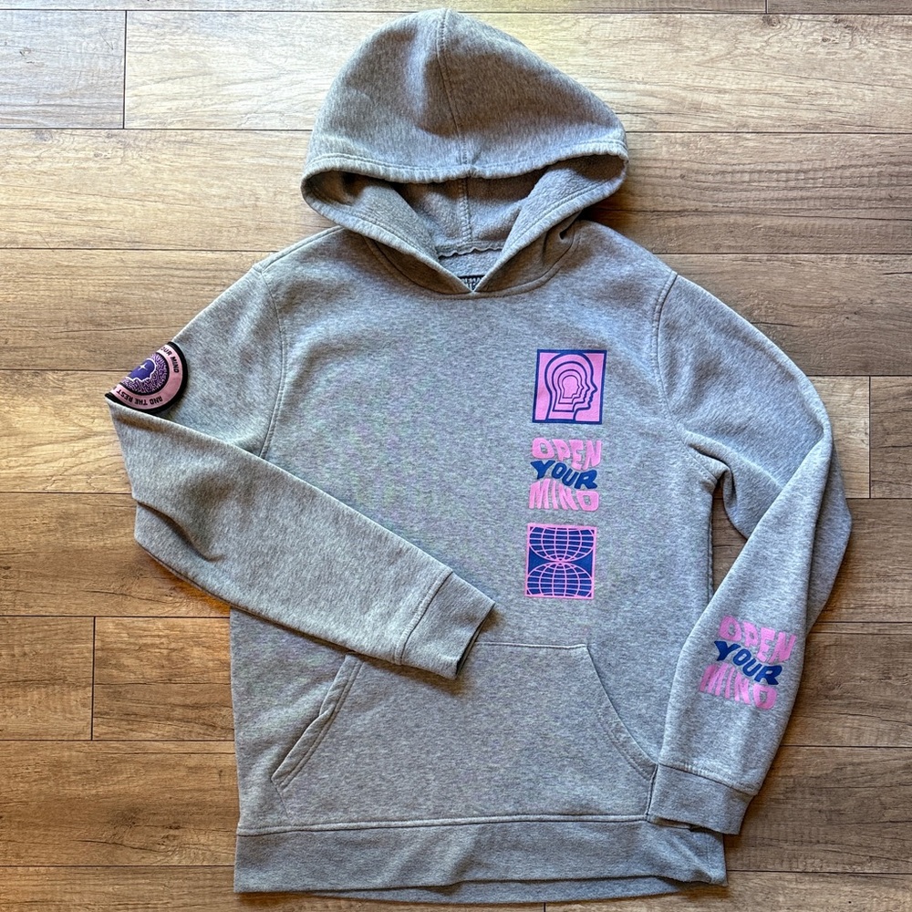 Brooklyn Cloth Heather Gray Hoodie with Pink Graphics